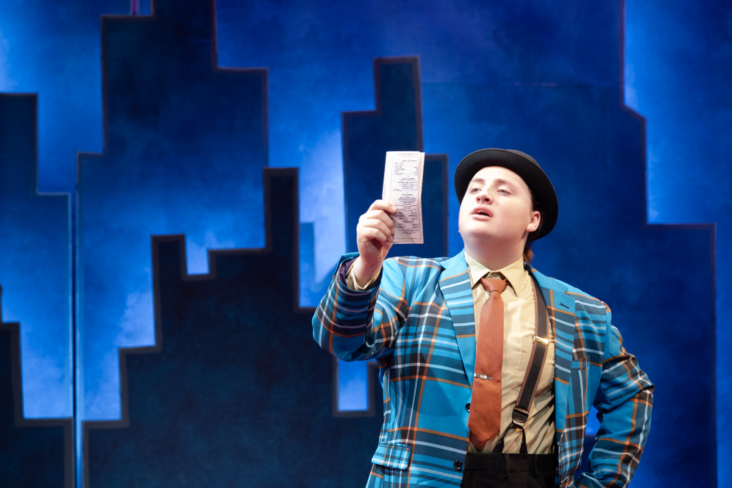 A picture of Jayden in Guys and Dolls at Siena College